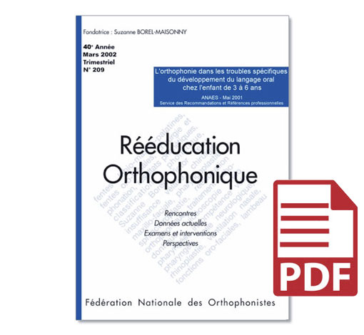 Image principale de N° 209 - L'orthophonie dans les troubles spécifiques du développement du langage oral chez l'enfant de 3 à 6 ans (pdf)